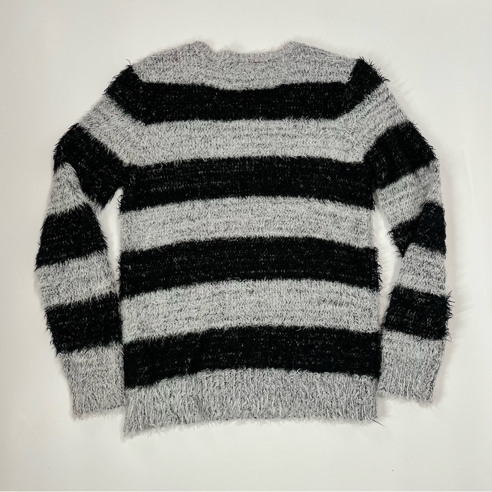 Faded Glory Fuzzy Striped Crew Neck Sweater Size Small EUC